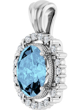 14K White Gold Natural Aquamarine & 1/6 CTW Natural Diamond Pendant