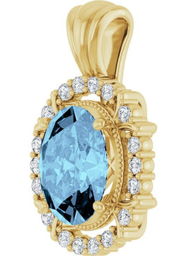 14K White Gold Natural Aquamarine & 1/6 CTW Natural Diamond Pendant