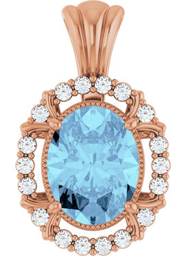 14K White Gold Natural Aquamarine & 1/6 CTW Natural Diamond Pendant