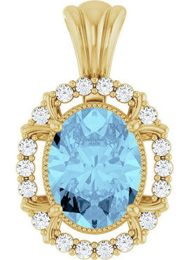 14K White Gold Natural Aquamarine & 1/6 CTW Natural Diamond Pendant