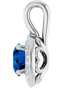 14K White Gold Natural Blue Sapphire & 1/5 CTW Natural Diamond Pendant
