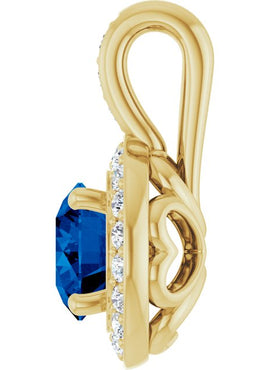 14K White Gold Natural Blue Sapphire & 1/5 CTW Natural Diamond Pendant
