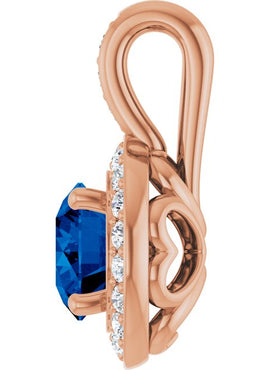 14K White Gold Natural Blue Sapphire & 1/5 CTW Natural Diamond Pendant
