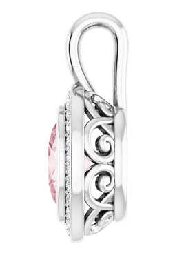 14K White Gold Natural Pink Morganite & 1/8 CTW Natural Diamond Pendant