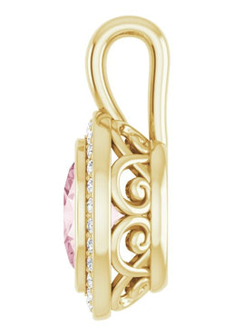 14K White Gold Natural Pink Morganite & 1/8 CTW Natural Diamond Pendant