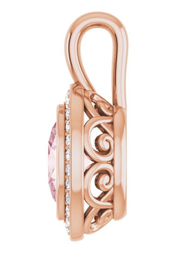 14K White Gold Natural Pink Morganite & 1/8 CTW Natural Diamond Pendant
