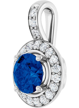 14K White Gold Natural Blue Sapphire & 1/5 CTW Natural Diamond Pendant