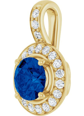 14K White Gold Natural Blue Sapphire & 1/5 CTW Natural Diamond Pendant