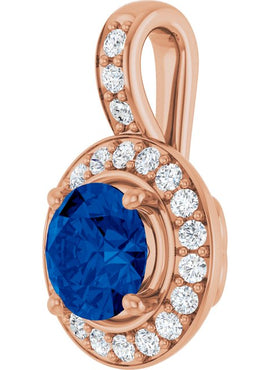 14K White Gold Natural Blue Sapphire & 1/5 CTW Natural Diamond Pendant