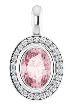 14K White Gold Natural Pink Morganite & 1/8 CTW Natural Diamond Pendant