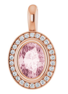 14K White Gold Natural Pink Morganite & 1/8 CTW Natural Diamond Pendant