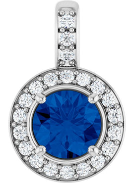 14K White Gold Natural Blue Sapphire & 1/5 CTW Natural Diamond Pendant