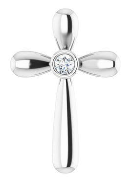 14K White Gold .10 CT Natural Diamond Cross Pendant