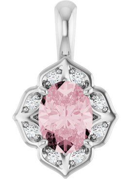 14K White Gold Natural Pink Morganite & .08 CTW Natural Diamond Pendant