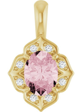 14K White Gold Natural Pink Morganite & .08 CTW Natural Diamond Pendant