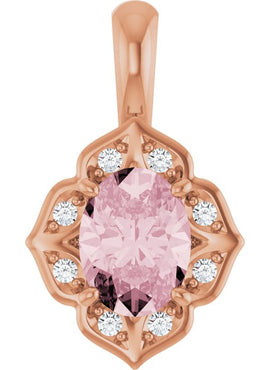 14K White Gold Natural Pink Morganite & .08 CTW Natural Diamond Pendant