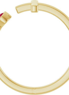 14K Yellow Gold Lab-Grown Ruby Negative Space Cross Ring