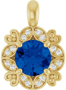 14K White Gold Natural Blue Sapphire & .04 CTW Natural Diamond Pendant