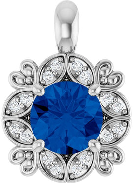 14K White Gold Natural Blue Sapphire & .04 CTW Natural Diamond Pendant