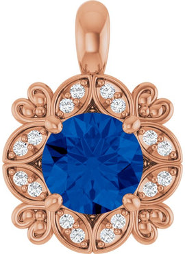 14K White Gold Natural Blue Sapphire & .04 CTW Natural Diamond Pendant