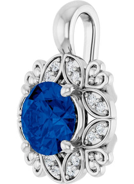 14K White Gold Natural Blue Sapphire & .04 CTW Natural Diamond Pendant