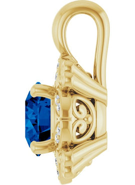 14K White Gold Natural Blue Sapphire & .04 CTW Natural Diamond Pendant