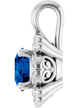 14K White Gold Natural Blue Sapphire & .04 CTW Natural Diamond Pendant
