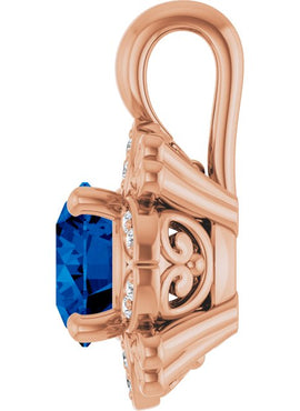 14K White Gold Natural Blue Sapphire & .04 CTW Natural Diamond Pendant