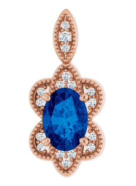 14K White Gold Natural Blue Sapphire & .06 CTW Natural Diamond Pendant