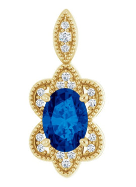 14K White Gold Natural Blue Sapphire & .06 CTW Natural Diamond Pendant