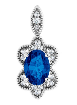14K White Gold Natural Blue Sapphire & .06 CTW Natural Diamond Pendant