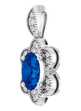 14K White Gold Natural Blue Sapphire & .06 CTW Natural Diamond Pendant