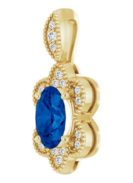 14K White Gold Natural Blue Sapphire & .06 CTW Natural Diamond Pendant