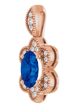 14K White Gold Natural Blue Sapphire & .06 CTW Natural Diamond Pendant