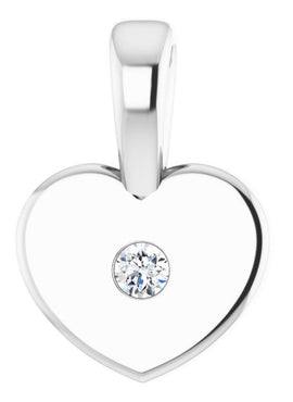 14K White Gold .01 CT Natural Diamond Youth Heart Pendant