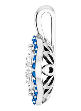 14K White Gold Natural Blue Sapphire & 1/3 CTW Natural Diamond Cluster Pendant