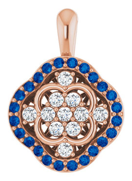 14K White Gold Natural Blue Sapphire & 1/3 CTW Natural Diamond Cluster Pendant