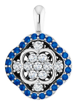 14K White Gold Natural Blue Sapphire & 1/3 CTW Natural Diamond Cluster Pendant