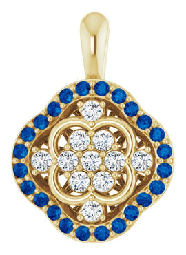 14K White Gold Natural Blue Sapphire & 1/3 CTW Natural Diamond Cluster Pendant
