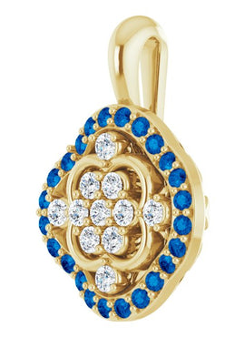 14K White Gold Natural Blue Sapphire & 1/3 CTW Natural Diamond Cluster Pendant