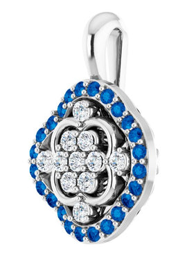 14K White Gold Natural Blue Sapphire & 1/3 CTW Natural Diamond Cluster Pendant