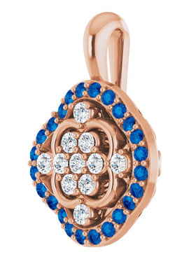 14K White Gold Natural Blue Sapphire & 1/3 CTW Natural Diamond Cluster Pendant