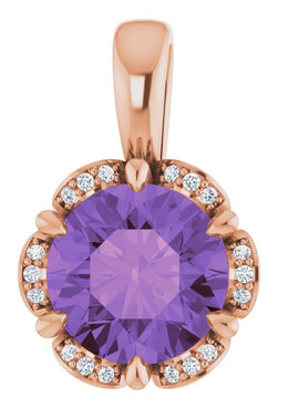 14K Rose Gold Natural Amethyst & .04 CTW Natural Diamond Pendant