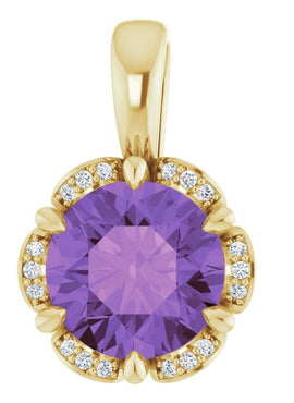 14K Rose Gold Natural Amethyst & .04 CTW Natural Diamond Pendant