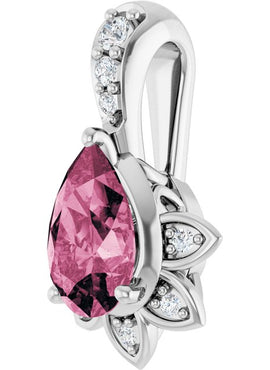 14K White Gold Natural Pink Tourmaline & .03 CTW Natural Diamond Pendant