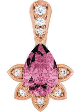14K White Gold Natural Pink Tourmaline & .03 CTW Natural Diamond Pendant