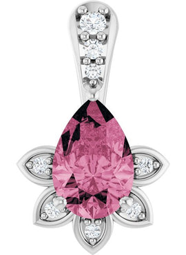 14K White Gold Natural Pink Tourmaline & .03 CTW Natural Diamond Pendant