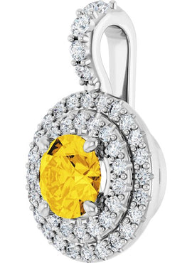14K White Gold Natural Yellow Sapphire & 1/4 CTW Natural Diamond Pendant