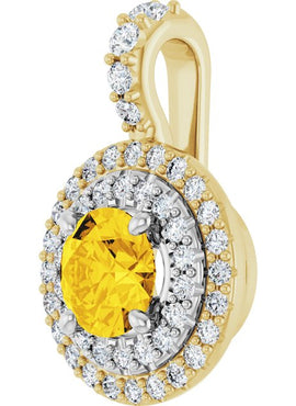 14K White Gold Natural Yellow Sapphire & 1/4 CTW Natural Diamond Pendant