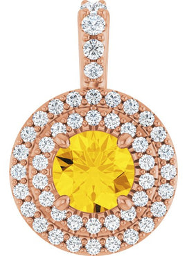 14K White Gold Natural Yellow Sapphire & 1/4 CTW Natural Diamond Pendant